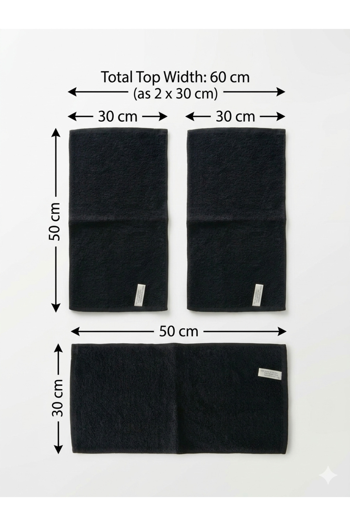 3 Adet Siyah Spor Havlusu 30x50 cm %100 Pamuklu-Yüksek Emici Baumwolle Fitness ve El Havlusu-Spor