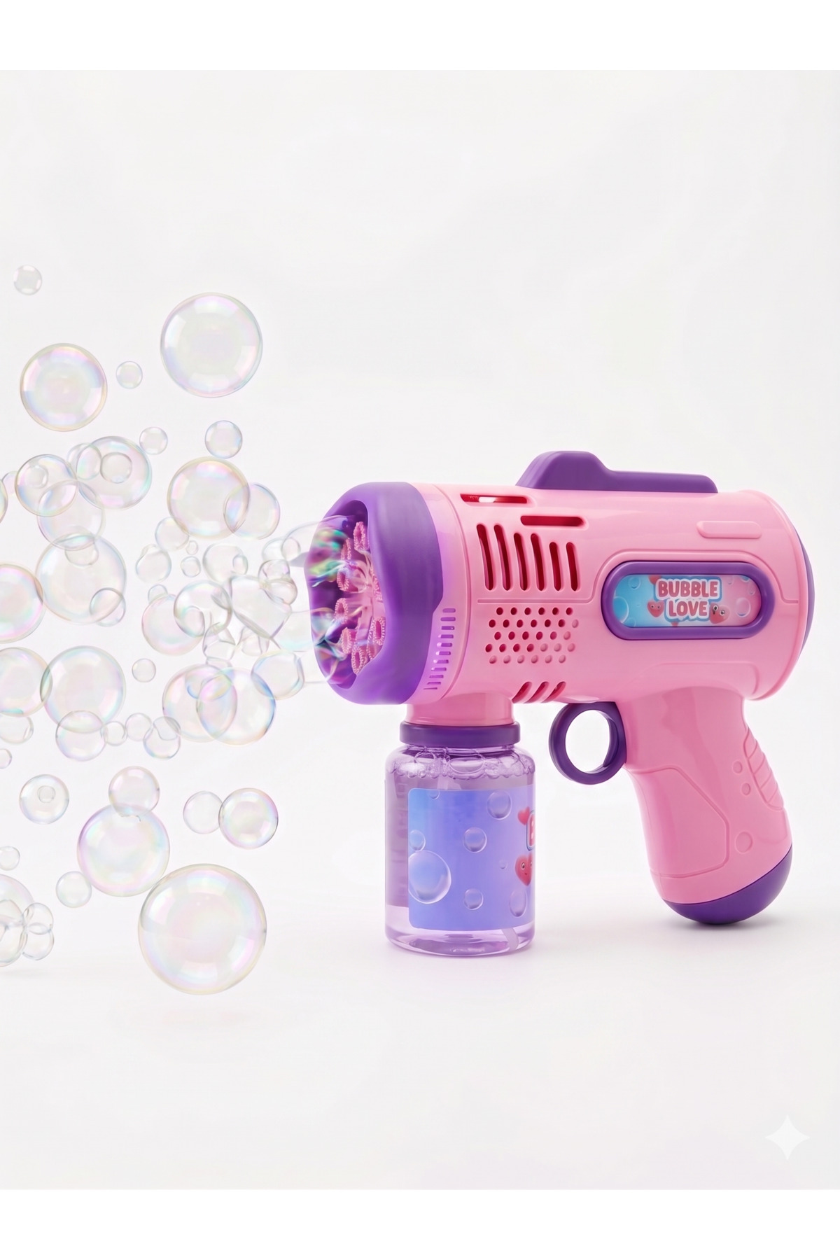 NK SPOR 1 Adet Otomatik Köpük Tabancası - Sınırsız Baloncuk Çıkartan Pilli Köpük Makinesi (Pembe & Sarı Renk SEÇENEKLI)-500ML Özel Karışım Solüsyon Hediyeli