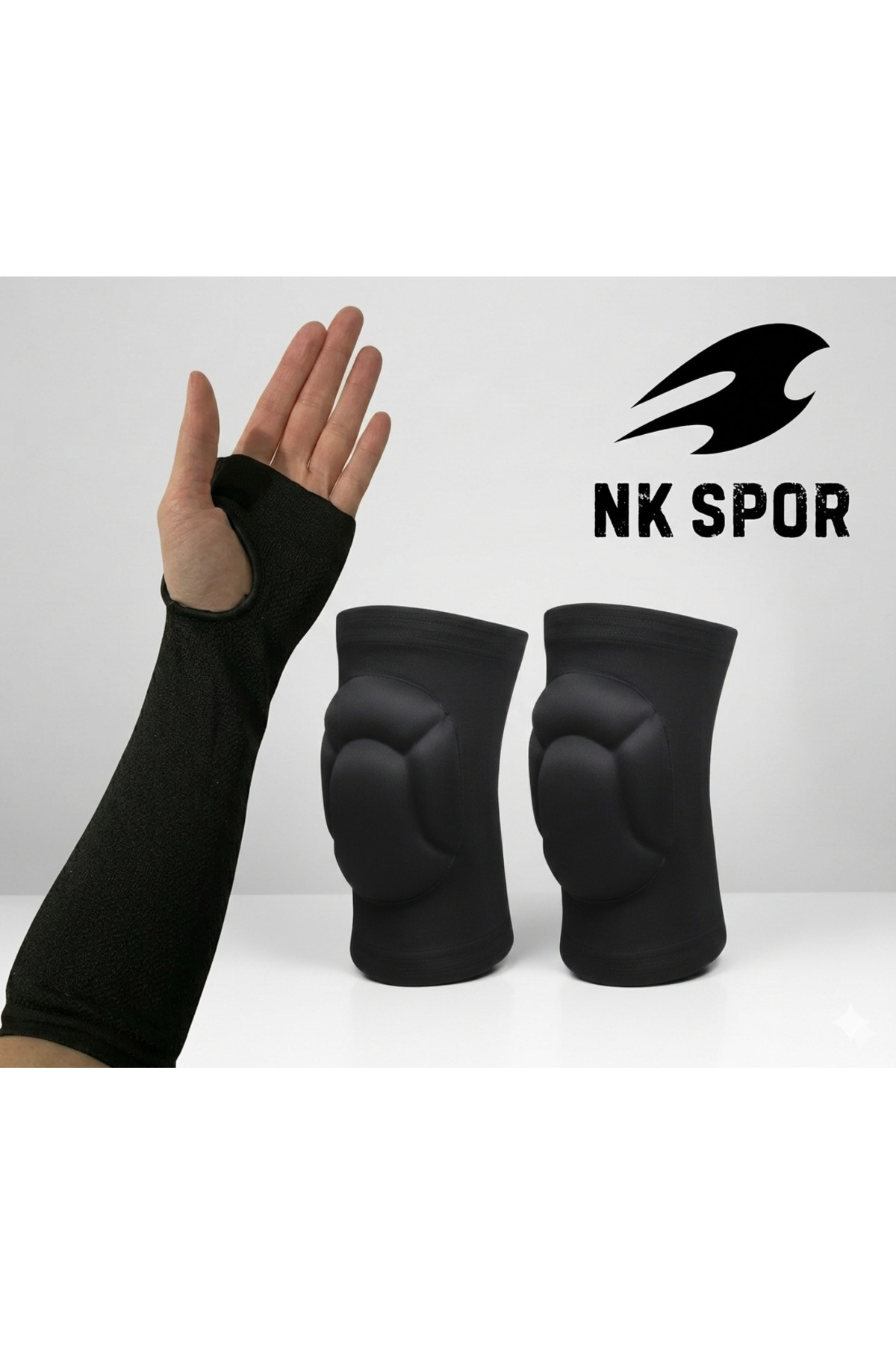NK Spor 1 Çift Profesyonel Voleybol Dizliği ve Kolluk Seti - Darbe Emici Pedli Siyah Takım