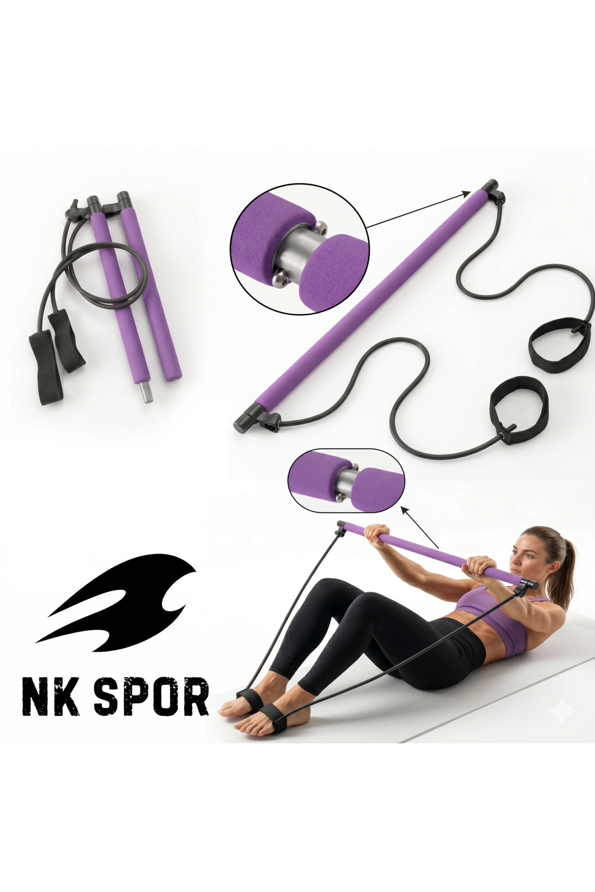 NK SPOR Taşınabilir Pilates Barı - Ev Tipi Fitness ve Yoga Direnç Bandı Seti-Evde Spor-Spor-Egzersiz